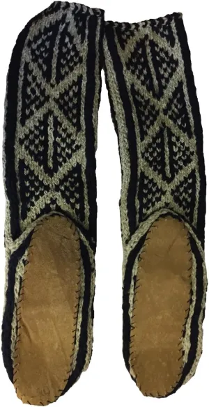 Unisex-Adult Muted Bohemian Afghan Slipper Socks - Fair Trade, Black, Small-Medium-Large-Extra Large (US 2-11 )