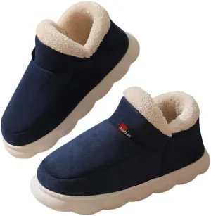 Unisex Solid Colour Slip On Home Shoes with Warm Plush Lining, Comfy Non Slip Casual Durable Thermal Shoes, Winter & Autumn