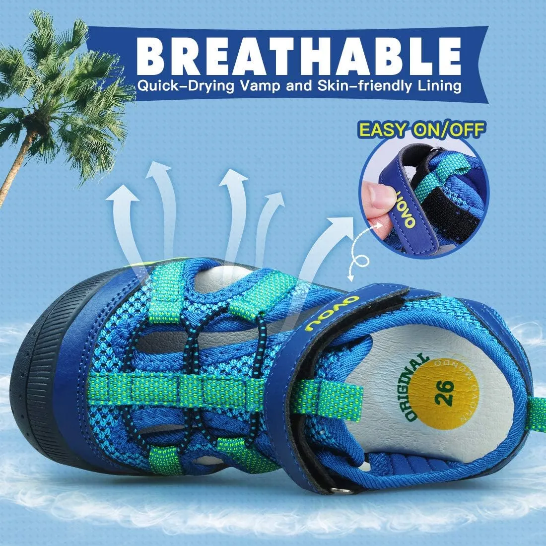 UOVO Boys Sandals Kids Sandals Hiking Athletic Closed-Toe Beach Summer Sandals for Boys Quick-Drying Slip Resistant