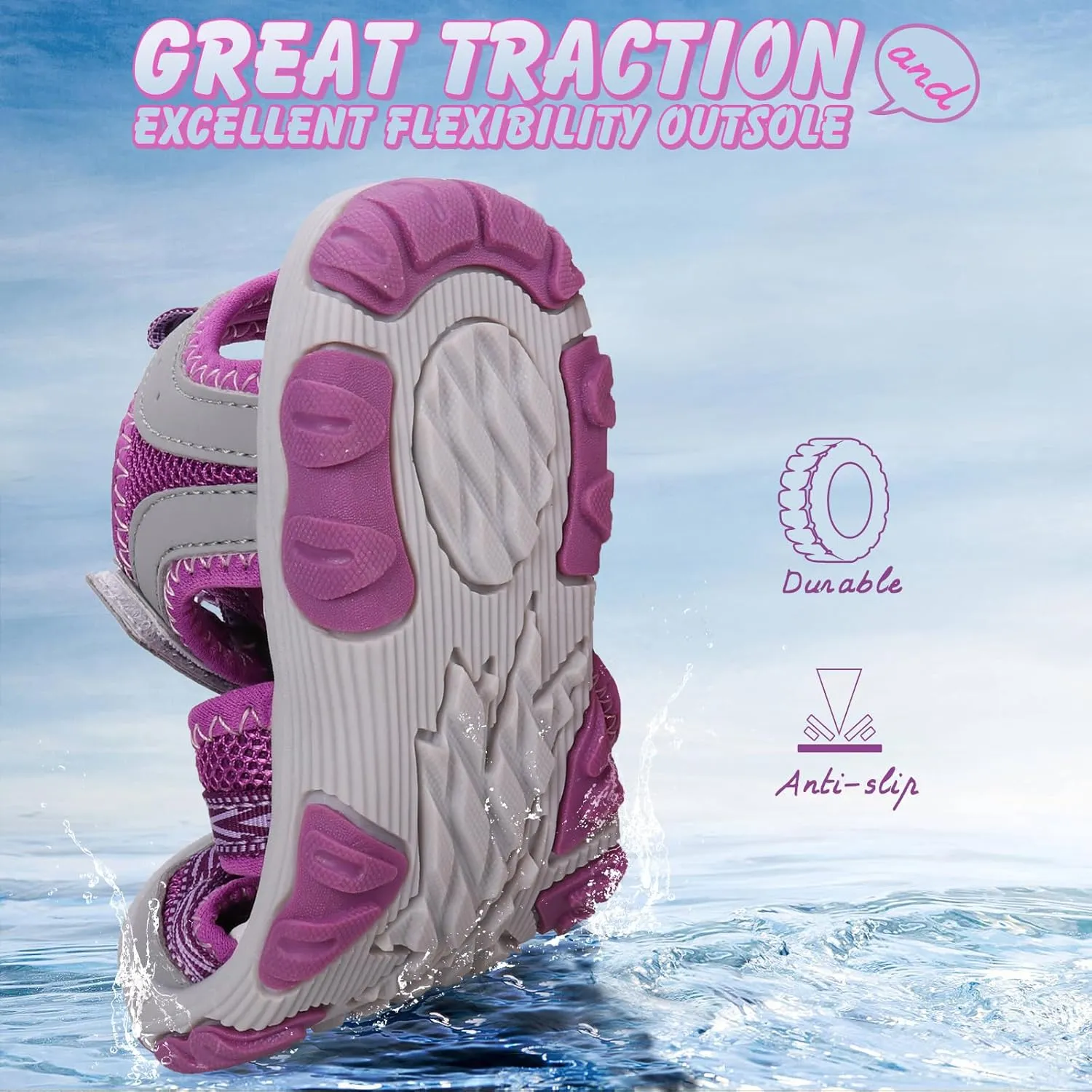 UOVO Boys Sandals Kids Sandals Hiking Athletic Closed-Toe Beach Summer Sandals for Boys Quick-Drying