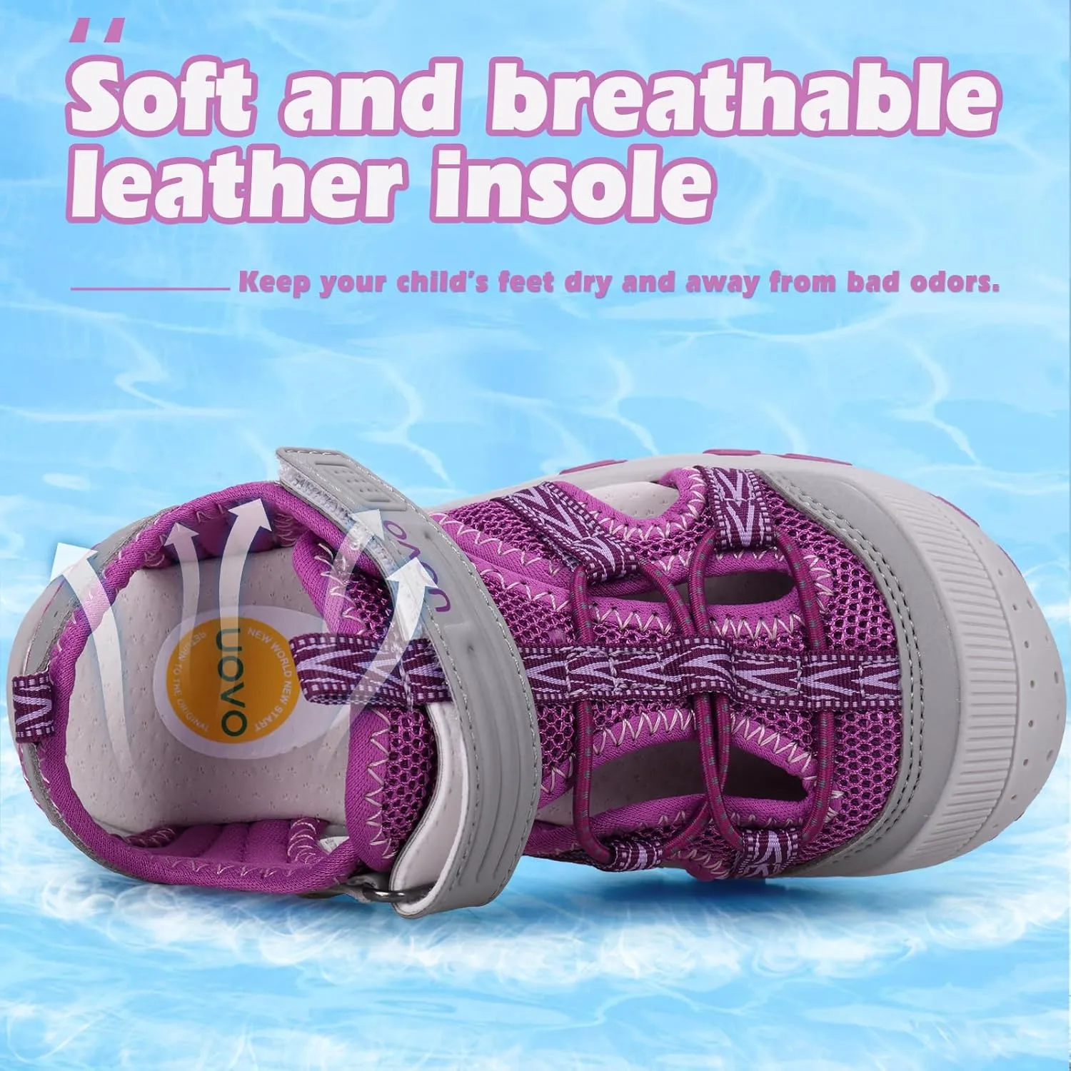 UOVO Boys Sandals Kids Sandals Hiking Athletic Closed-Toe Beach Summer Sandals for Boys Quick-Drying