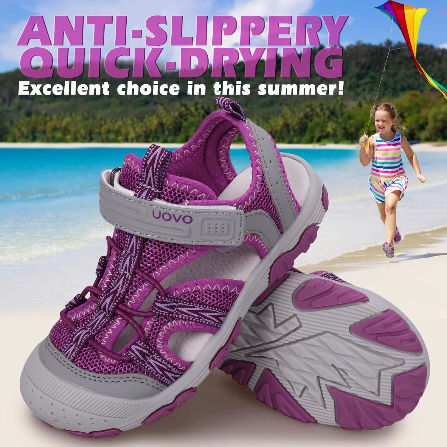 UOVO Boys Sandals Kids Sandals Hiking Athletic Closed-Toe Beach Summer Sandals for Boys Quick-Drying