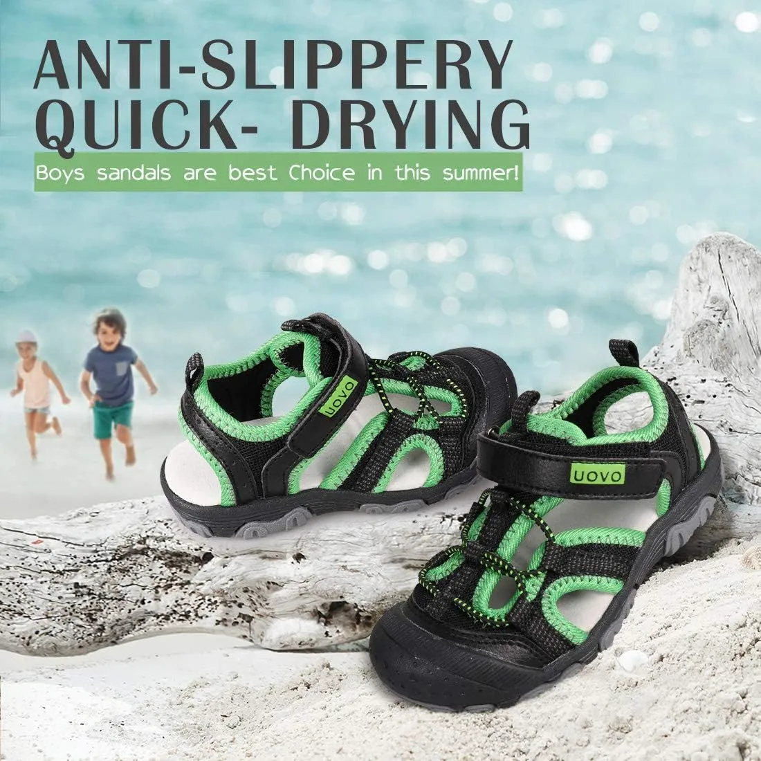 UOVO Boys Sandals Kids Sandals Hiking Athletic Closed-Toe Beach Summer Sandals for Boys Quick-Drying