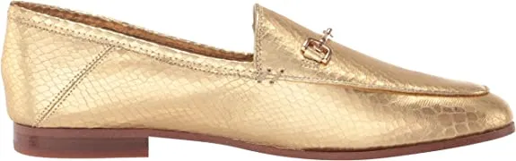 Vast range Slip Loafers Edelman Sam Boa Stacked Gold Toe Metallic On Almond Heel Loraine Special discount