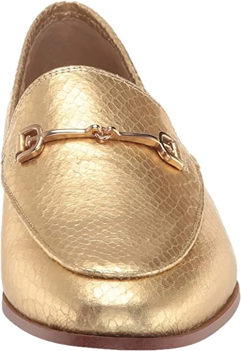 Vast range Slip Loafers Edelman Sam Boa Stacked Gold Toe Metallic On Almond Heel Loraine Special discount