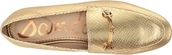 Vast range Slip Loafers Edelman Sam Boa Stacked Gold Toe Metallic On Almond Heel Loraine Special discount