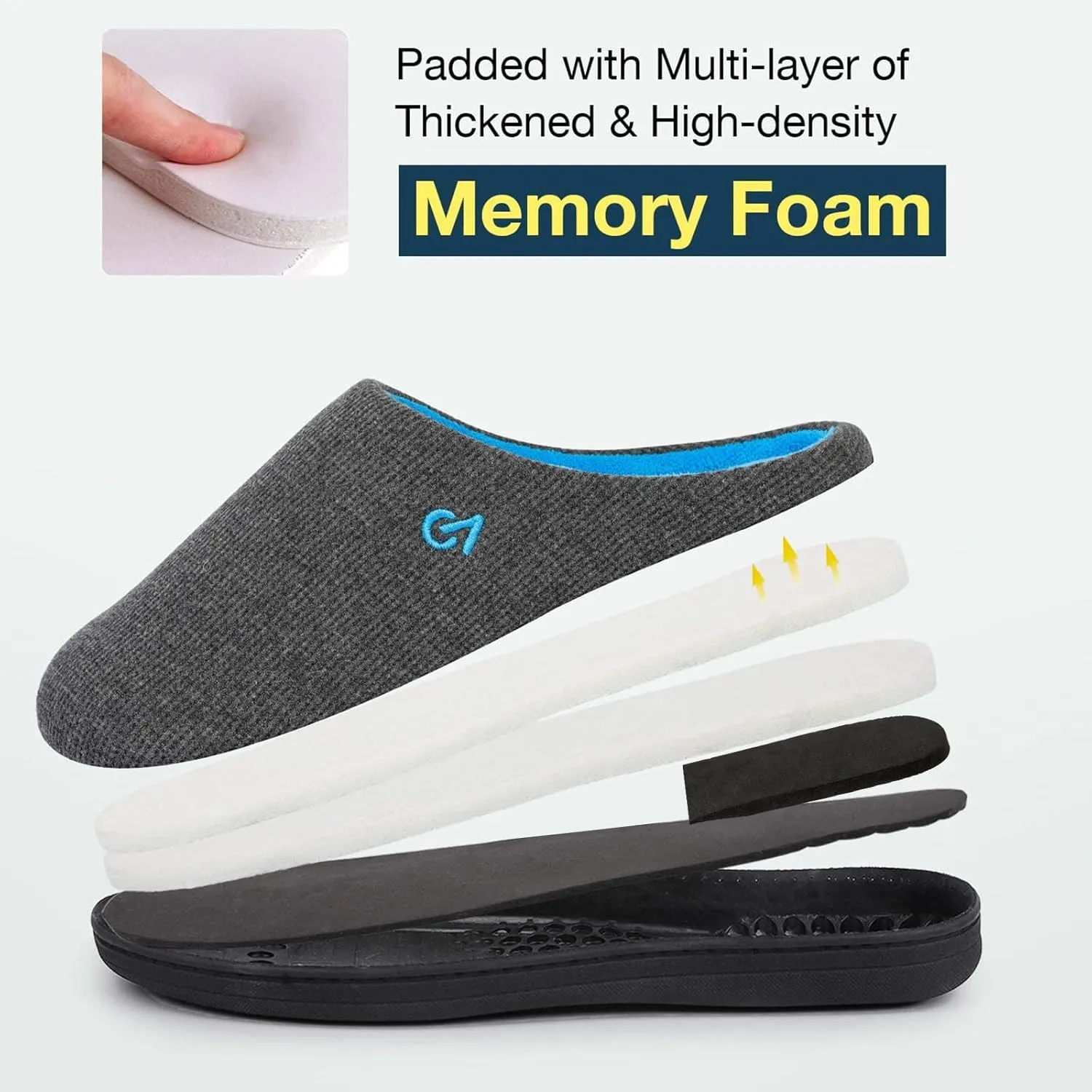 VeraCosy Men's Two-Tone Memory Foam House Slippers Indoor Outdoor Durable Rubber Sole