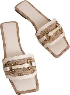 Verdusa Women's Square Open Toe Slide Sandals Single Band Flat Sandals