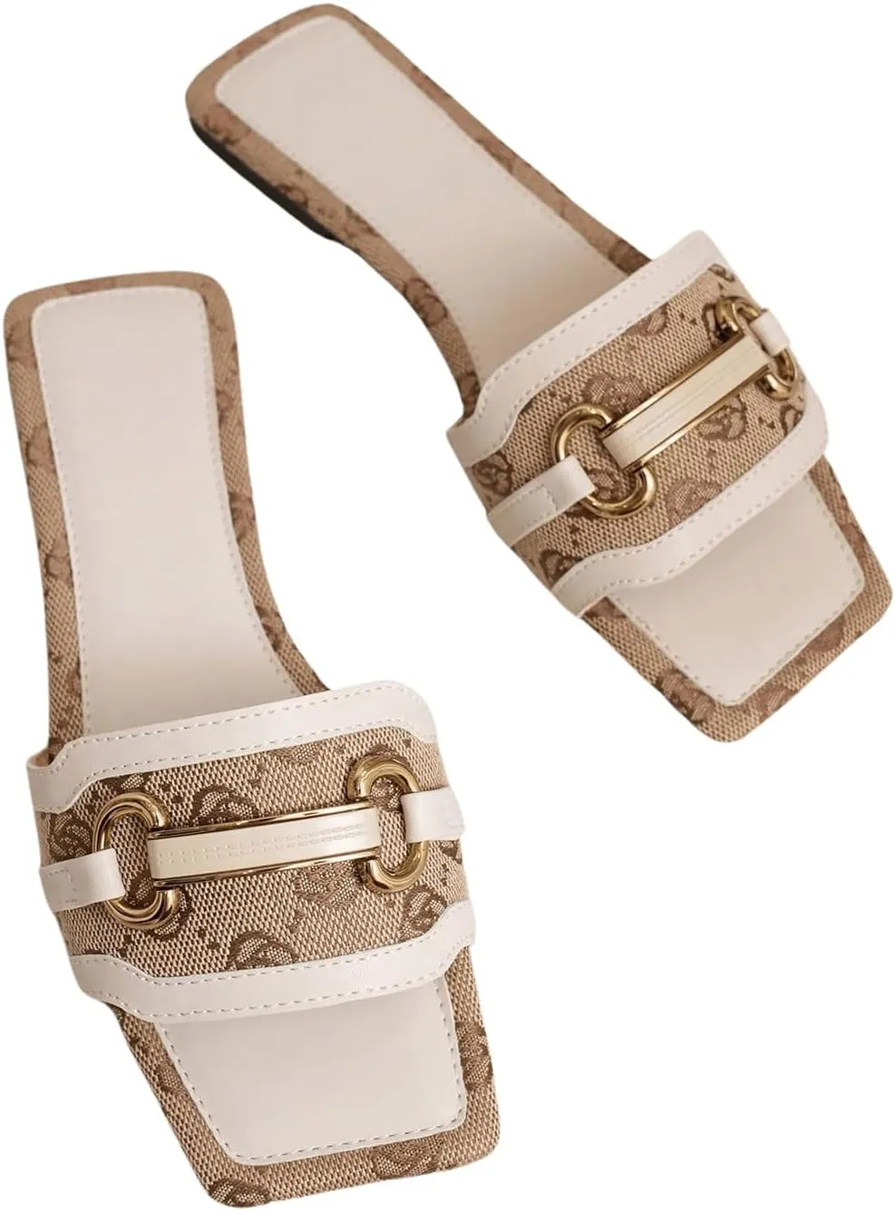 Verdusa Women's Square Open Toe Slide Sandals Single Band Flat Sandals