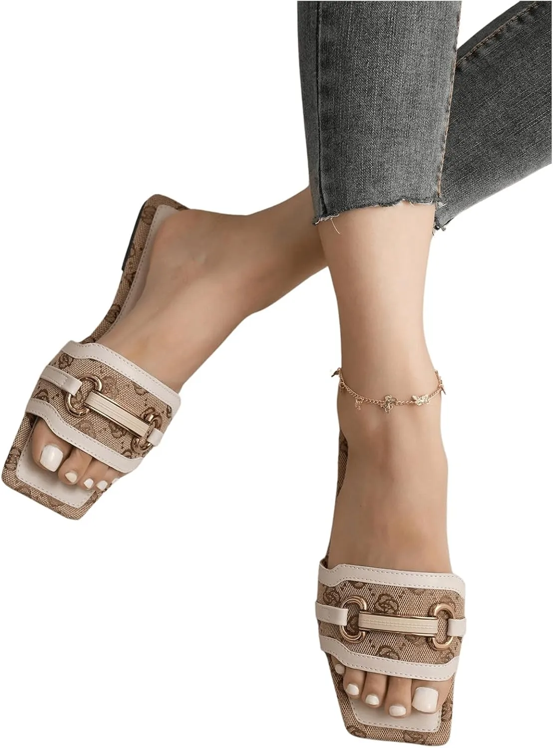 Verdusa Women's Square Open Toe Slide Sandals Single Band Flat Sandals