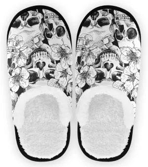 visesunny Skull With Flower Cherry Cozy Fuzzy Womens Memory Foam House Slippers Plush Fleece Indoor Outdoor Slipper