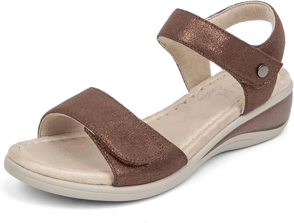 VJH confort Women's Wedge Sandals Low Heel Comfortable Hook-and-Loop Strap Open Toe Platform Summer Shoe