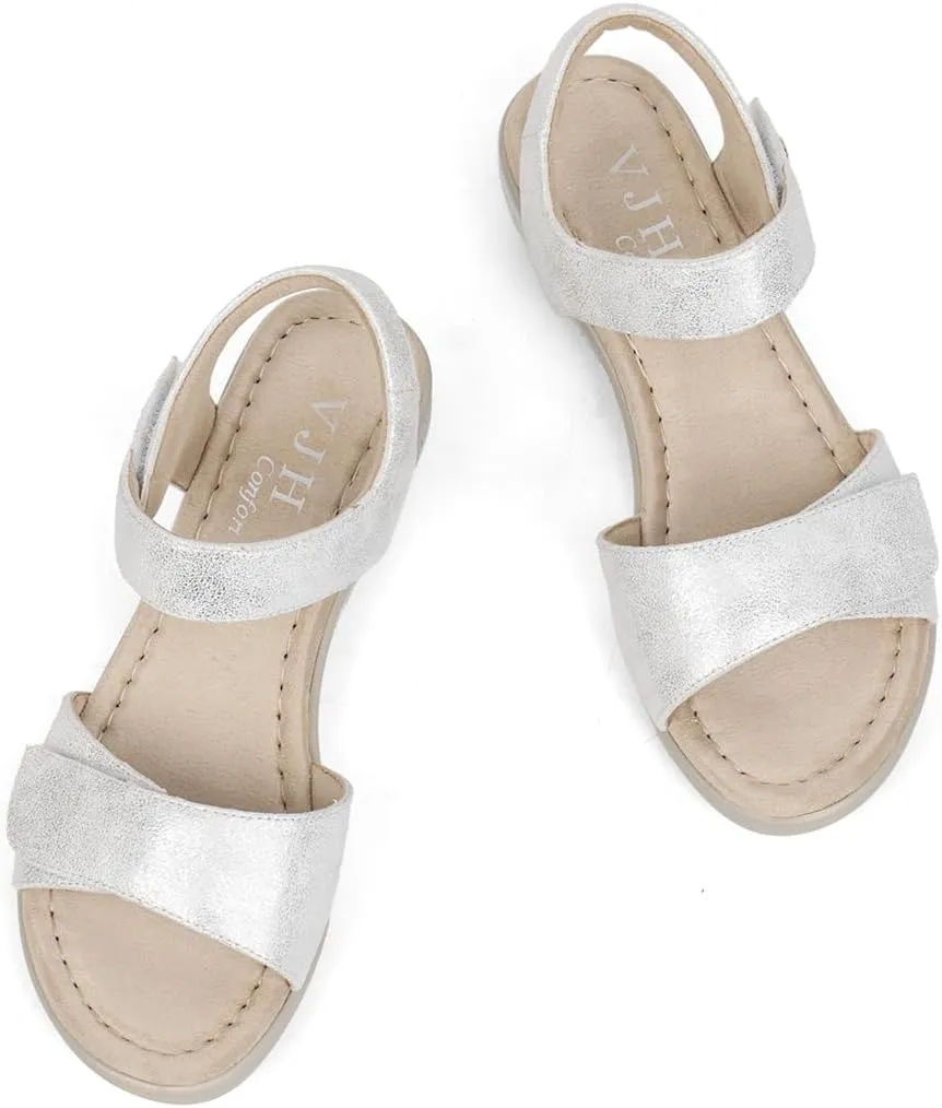 VJH confort Women's Wedge Sandals Low Heel Comfortable Hook-and-Loop Strap Open Toe Platform Summer Shoe