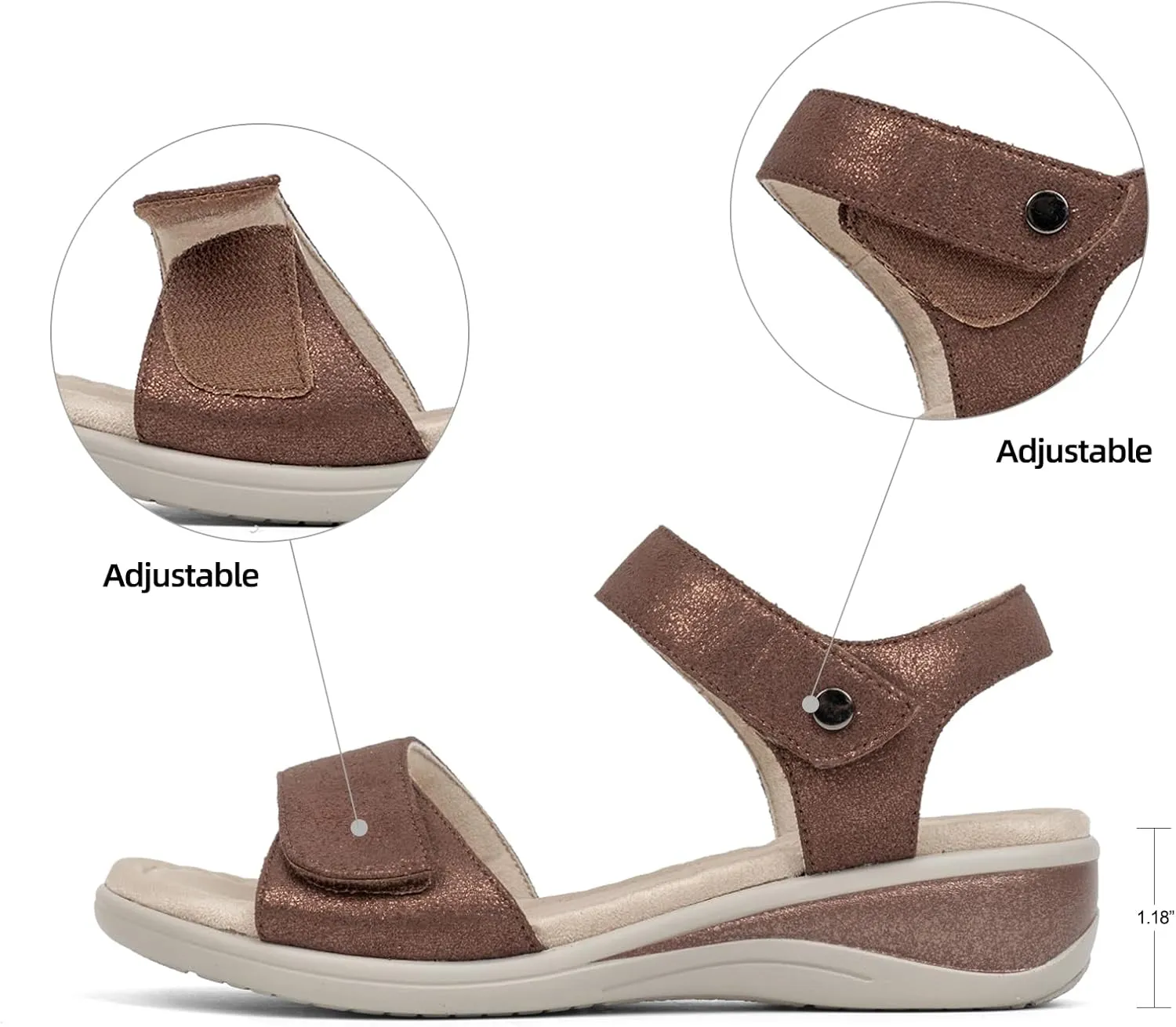 VJH confort Women's Wedge Sandals Low Heel Comfortable Hook-and-Loop Strap Open Toe Platform Summer Shoe