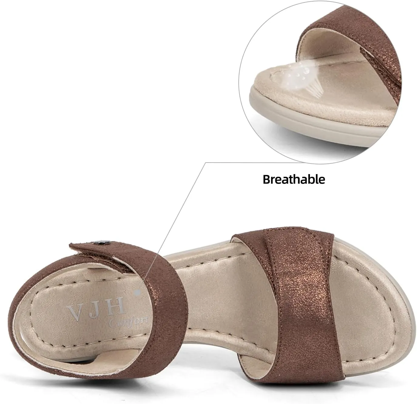 VJH confort Women's Wedge Sandals Low Heel Comfortable Hook-and-Loop Strap Open Toe Platform Summer Shoe