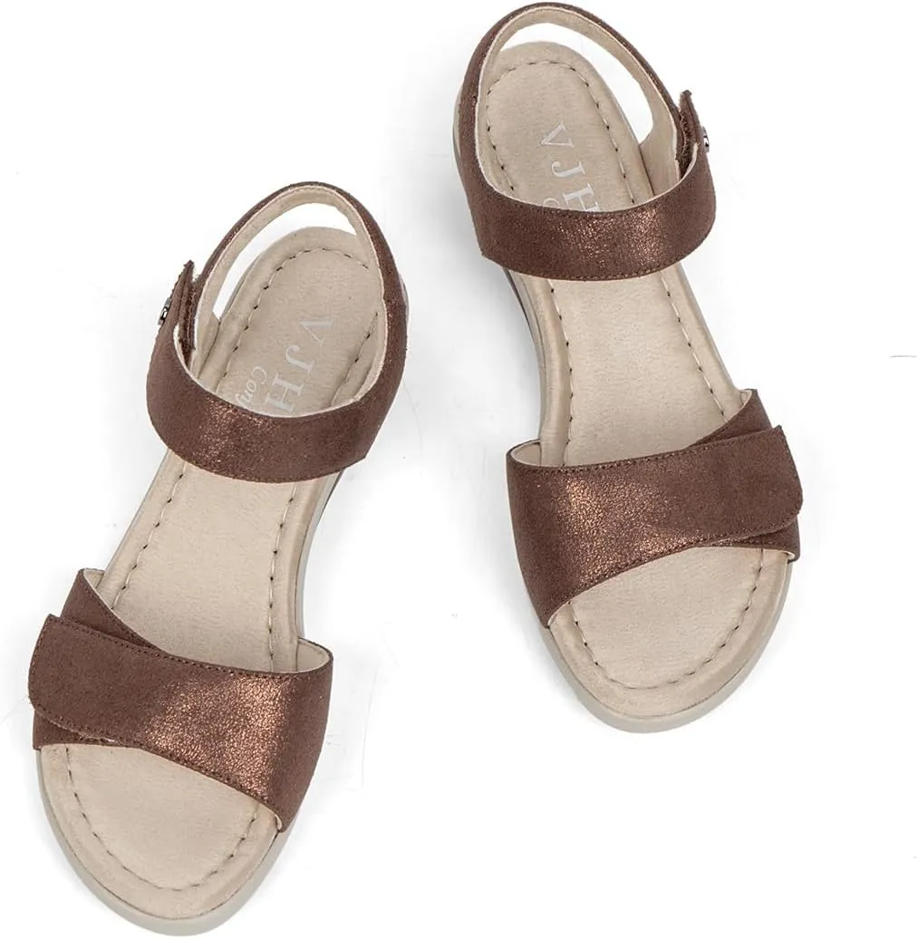 VJH confort Women's Wedge Sandals Low Heel Comfortable Hook-and-Loop Strap Open Toe Platform Summer Shoe