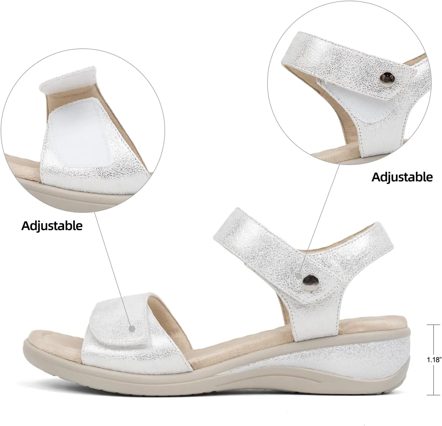 VJH confort Women's Wedge Sandals Low Heel Comfortable Hook-and-Loop Strap Open Toe Platform Summer Shoe
