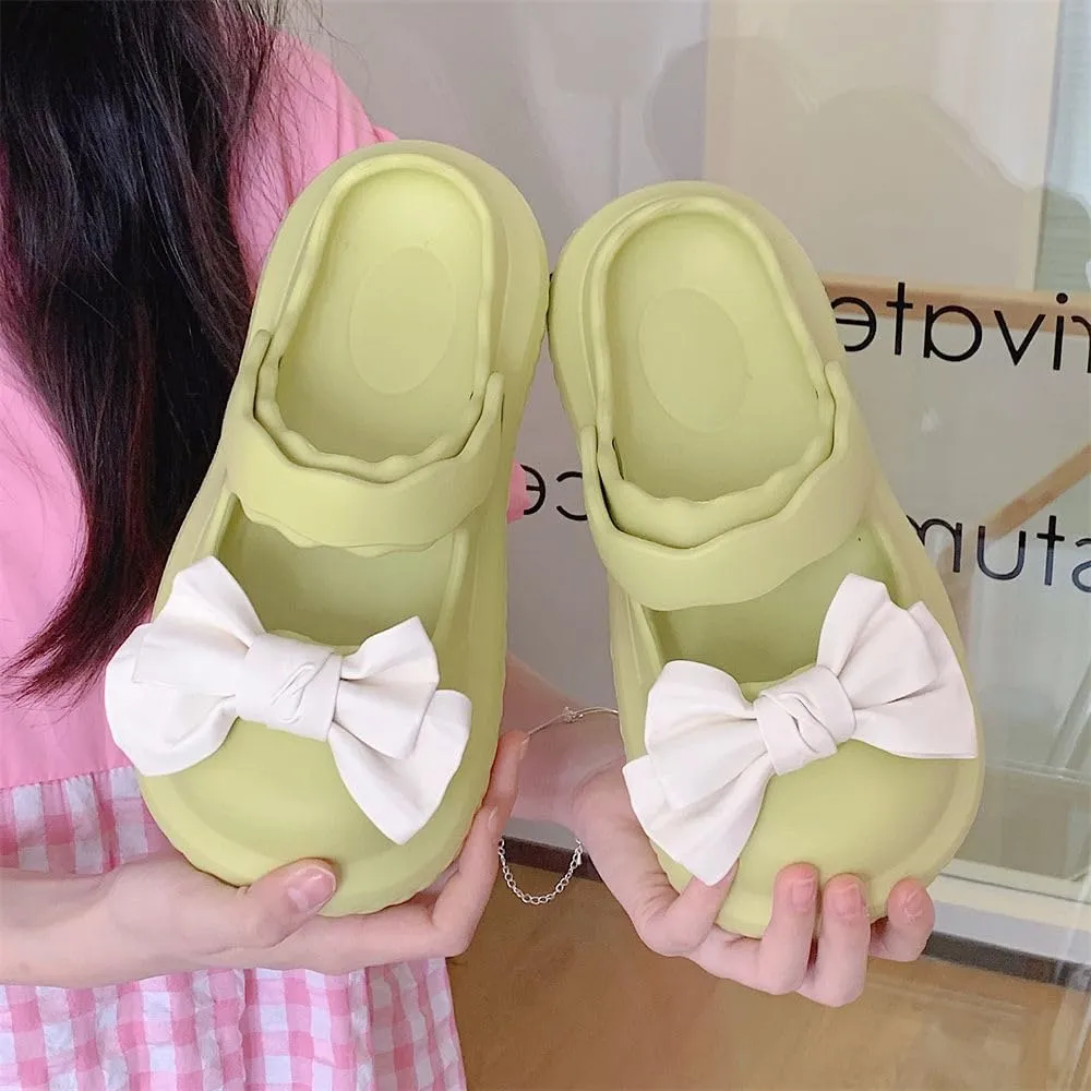VOIV Cute Multi Colored Bow Tie Pillow Slipper Cloud Slides Non-Slip Summer Slipper
