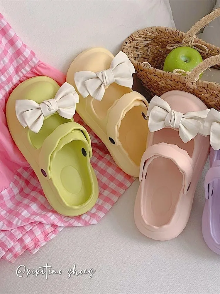 VOIV Cute Multi Colored Bow Tie Pillow Slipper Cloud Slides Non-Slip Summer Slipper