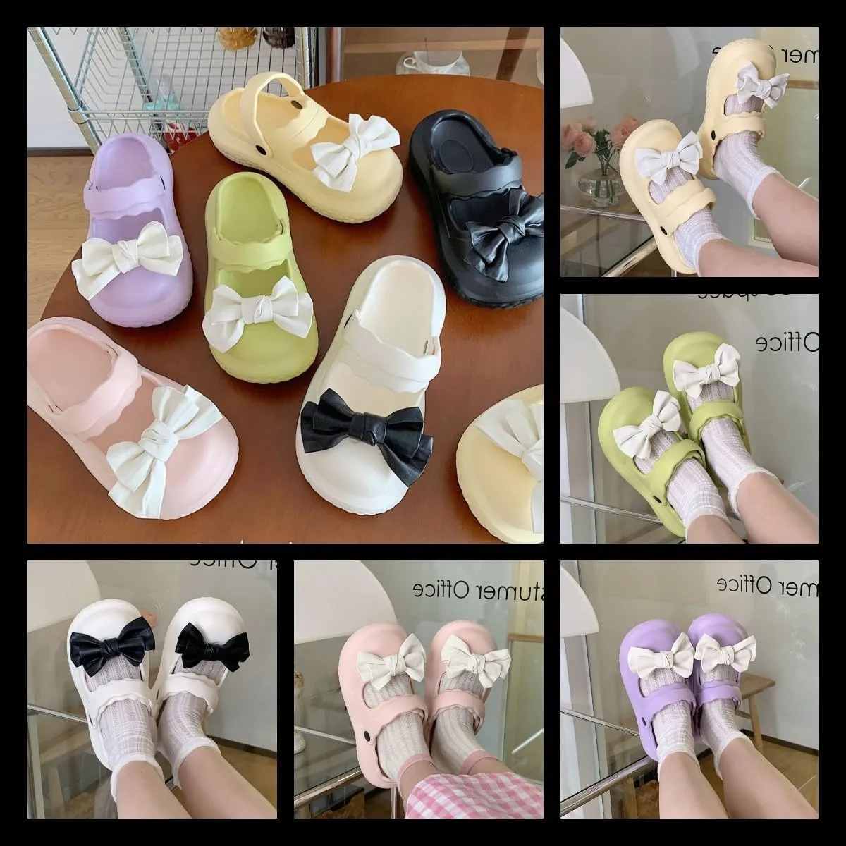VOIV Cute Multi Colored Bow Tie Pillow Slipper Cloud Slides Non-Slip Summer Slipper