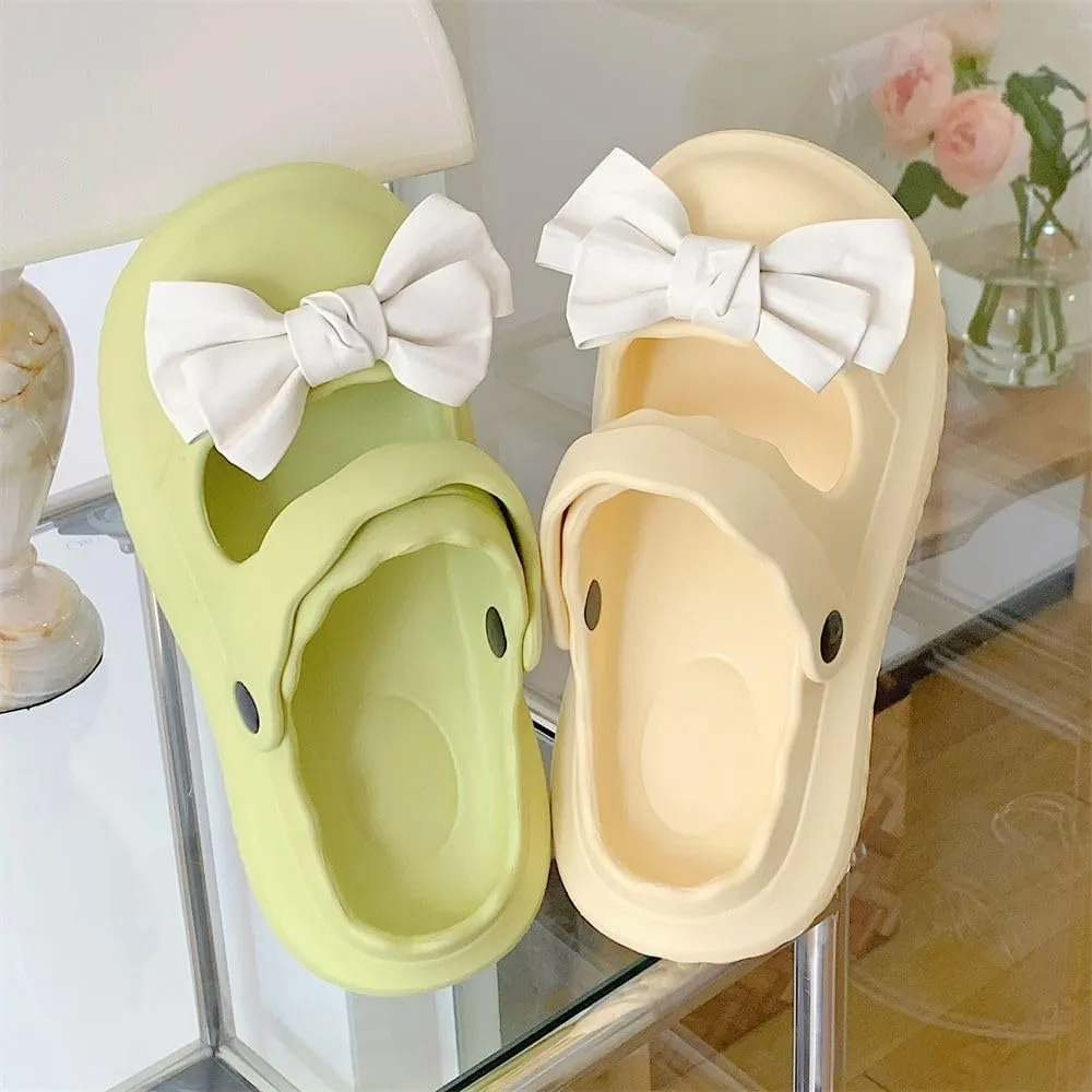 VOIV Cute Multi Colored Bow Tie Pillow Slipper Cloud Slides Non-Slip Summer Slipper