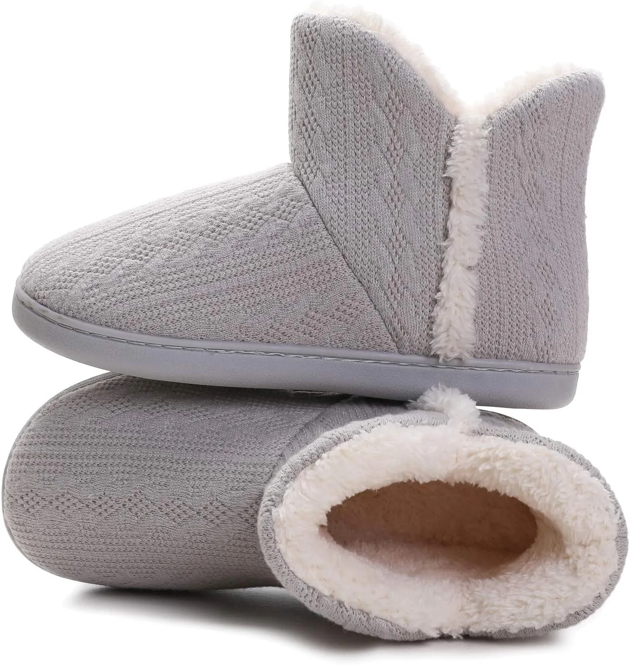 Vonluxe Women's Knit Bootie Slipper Fuzzy Memory Foam House Slippers Comfort Plush Lining Shoes Indoor Outdoor Sole