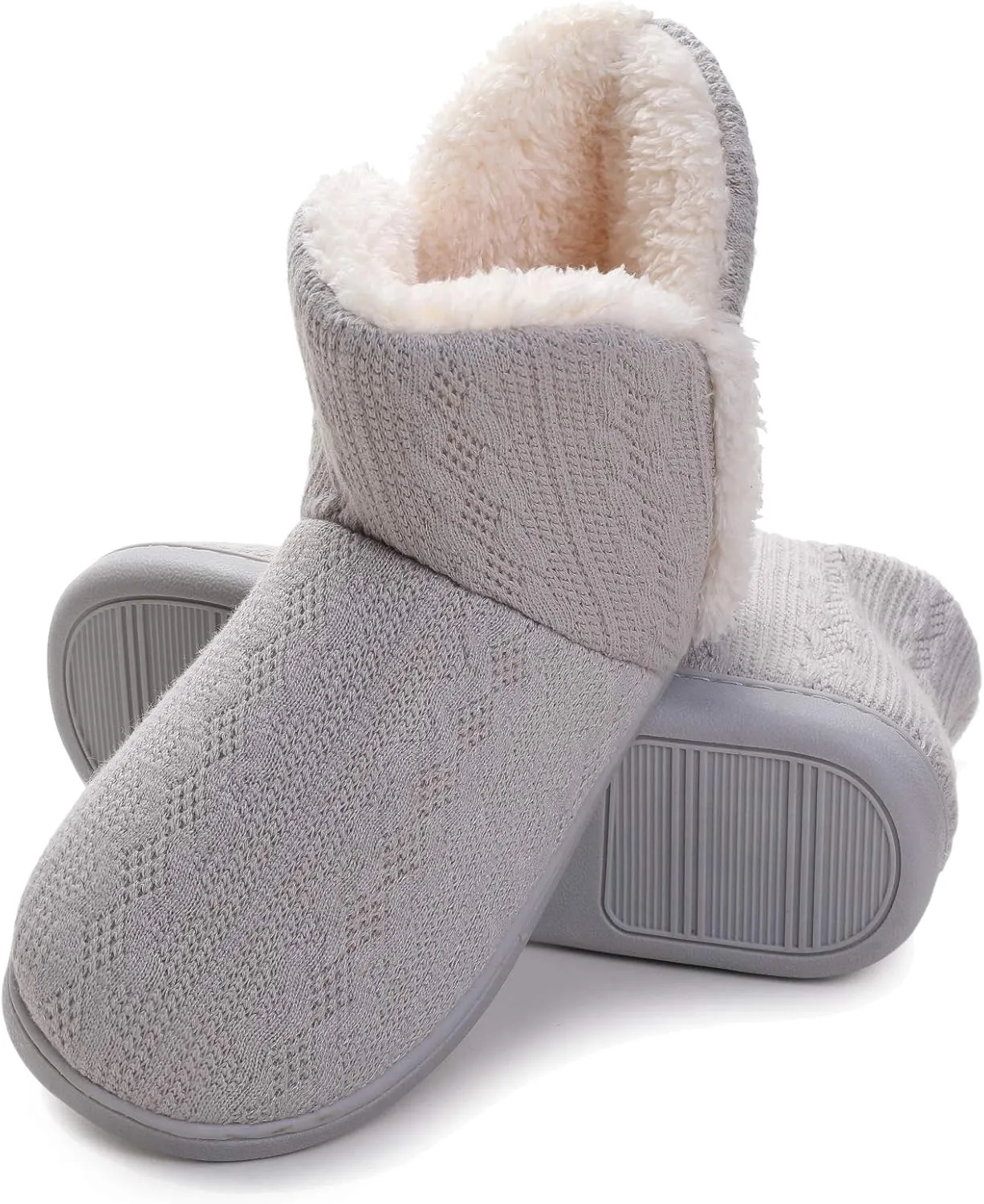 Vonluxe Women's Knit Bootie Slipper Fuzzy Memory Foam House Slippers Comfort Plush Lining Shoes Indoor Outdoor Sole