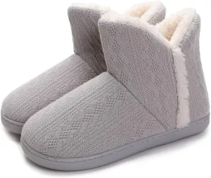 Vonluxe Women's Knit Bootie Slipper Fuzzy Memory Foam House Slippers Comfort Plush Lining Shoes Indoor Outdoor Sole