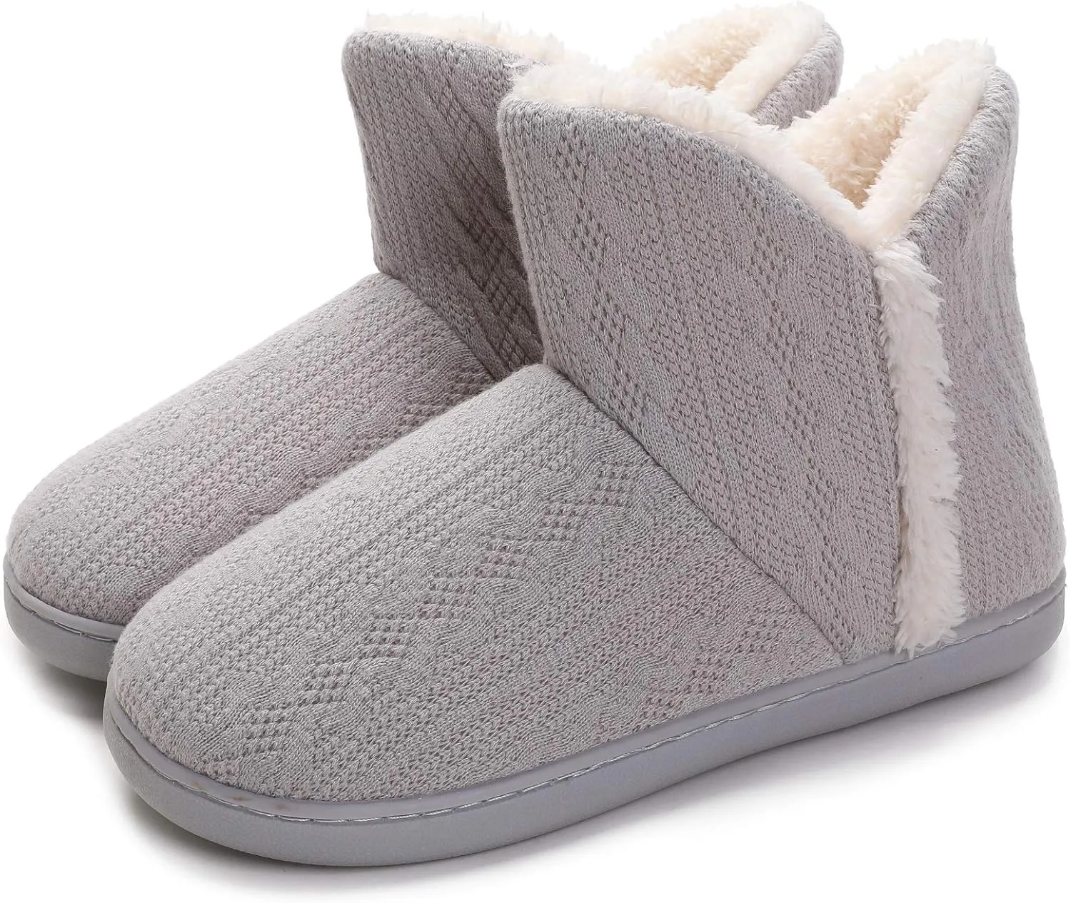 Vonluxe Women's Knit Bootie Slipper Fuzzy Memory Foam House Slippers Comfort Plush Lining Shoes Indoor Outdoor Sole