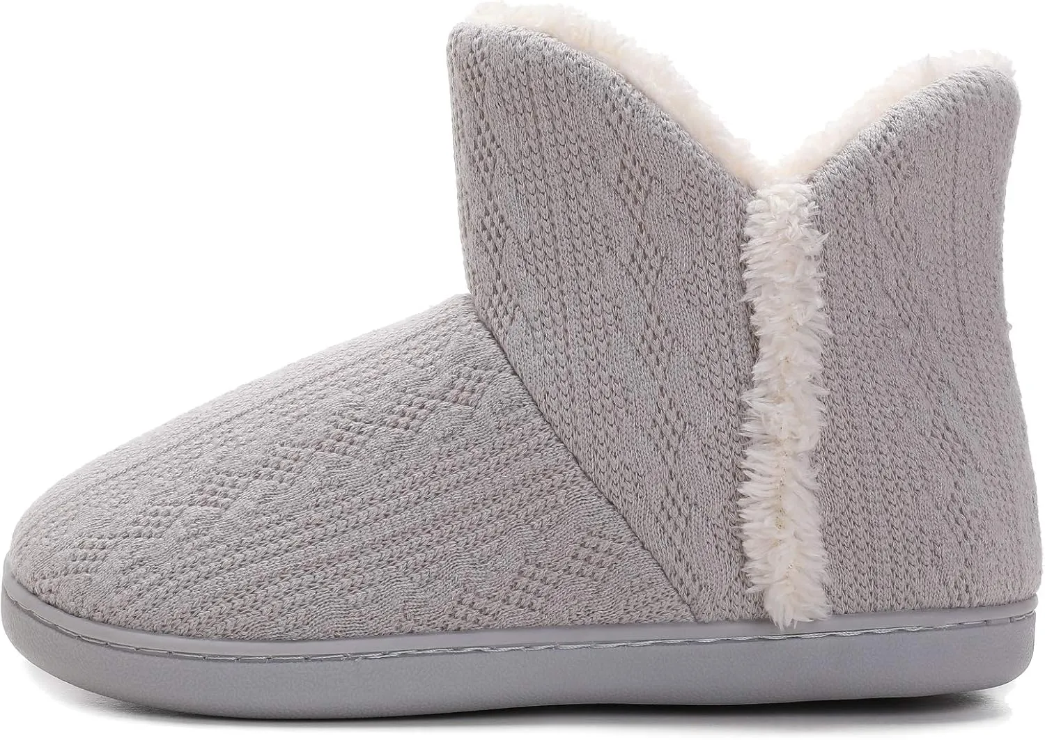 Vonluxe Women's Knit Bootie Slipper Fuzzy Memory Foam House Slippers Comfort Plush Lining Shoes Indoor Outdoor Sole