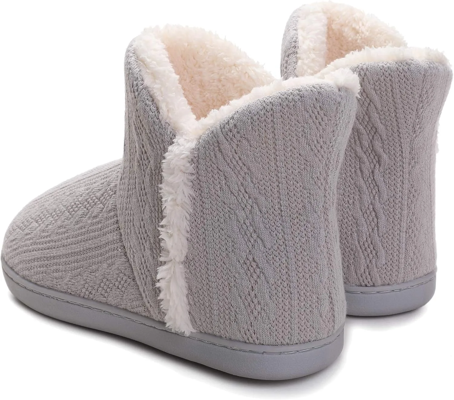 Vonluxe Women's Knit Bootie Slipper Fuzzy Memory Foam House Slippers Comfort Plush Lining Shoes Indoor Outdoor Sole