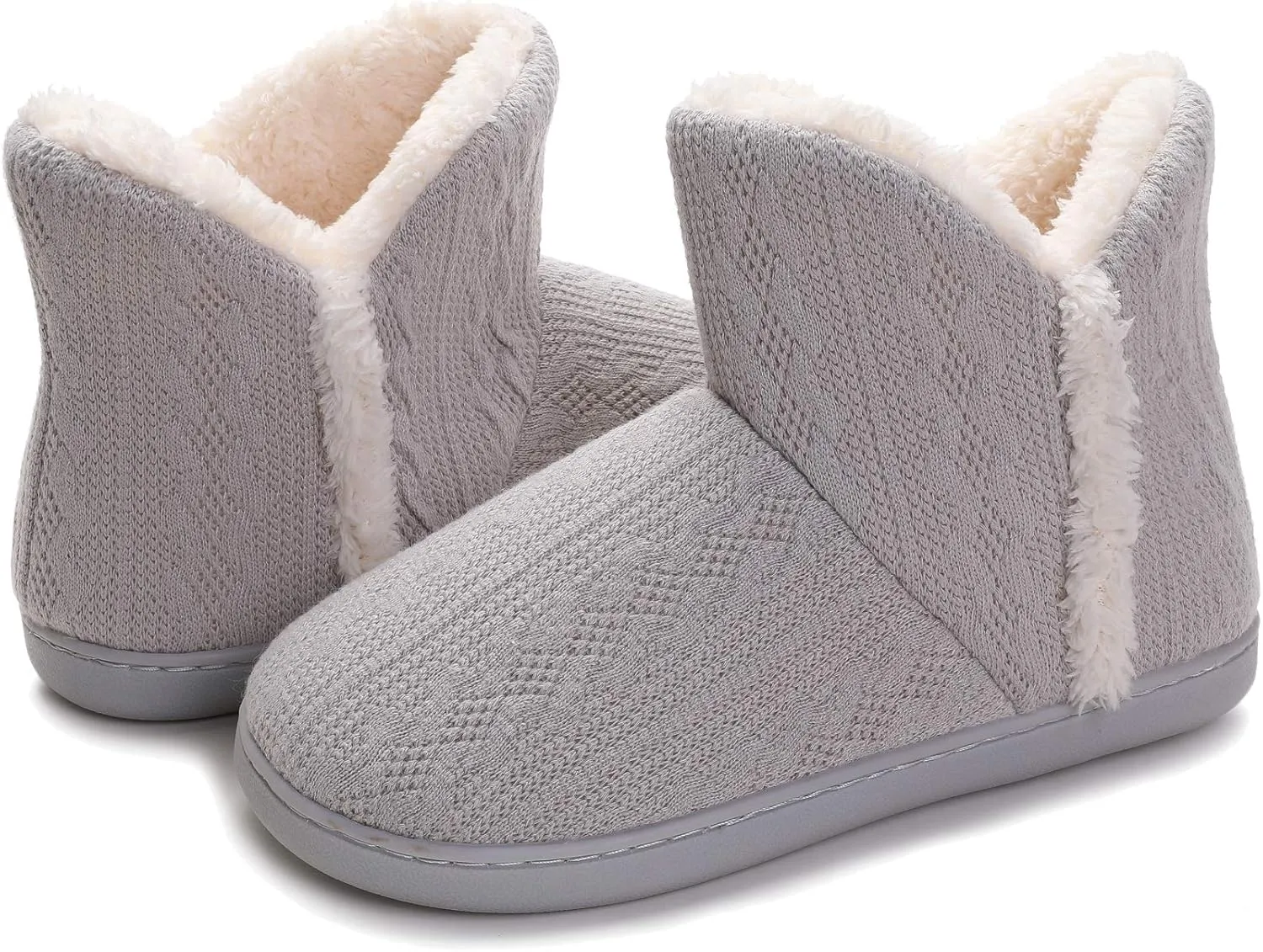 Vonluxe Women's Knit Bootie Slipper Fuzzy Memory Foam House Slippers Comfort Plush Lining Shoes Indoor Outdoor Sole