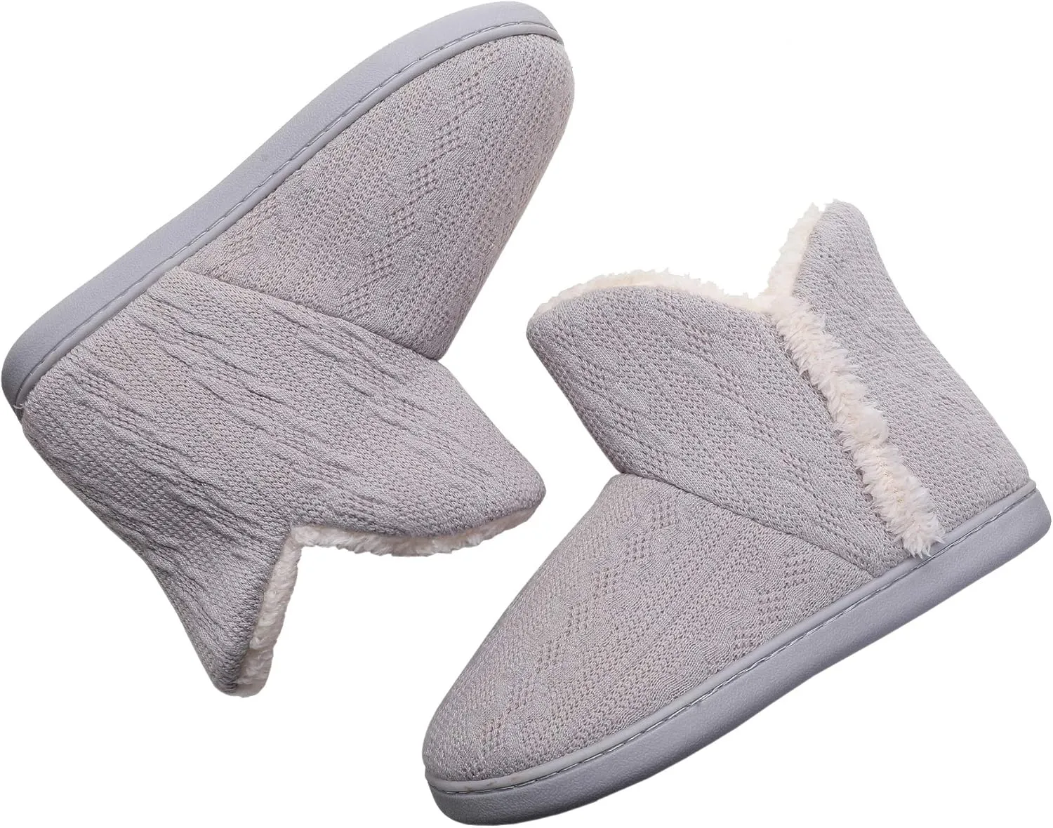 Vonluxe Women's Knit Bootie Slipper Fuzzy Memory Foam House Slippers Comfort Plush Lining Shoes Indoor Outdoor Sole