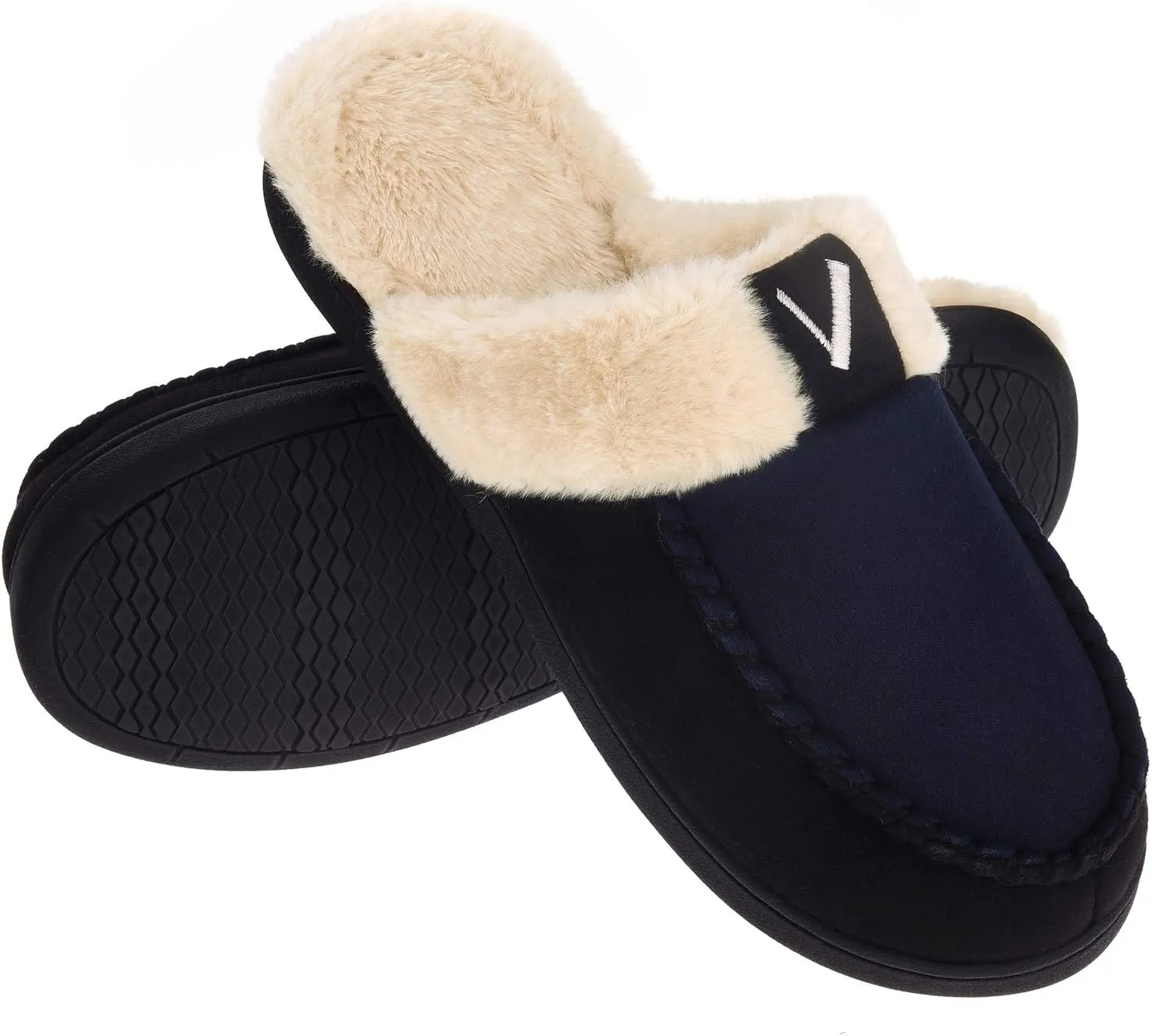 VONMAY Men's Memory Foam Fuzzy Slippers Slip On Scuff House Shoes Moccasin Faux Fur Plush Fleece Lining Indoor Outdoor Winter Warm