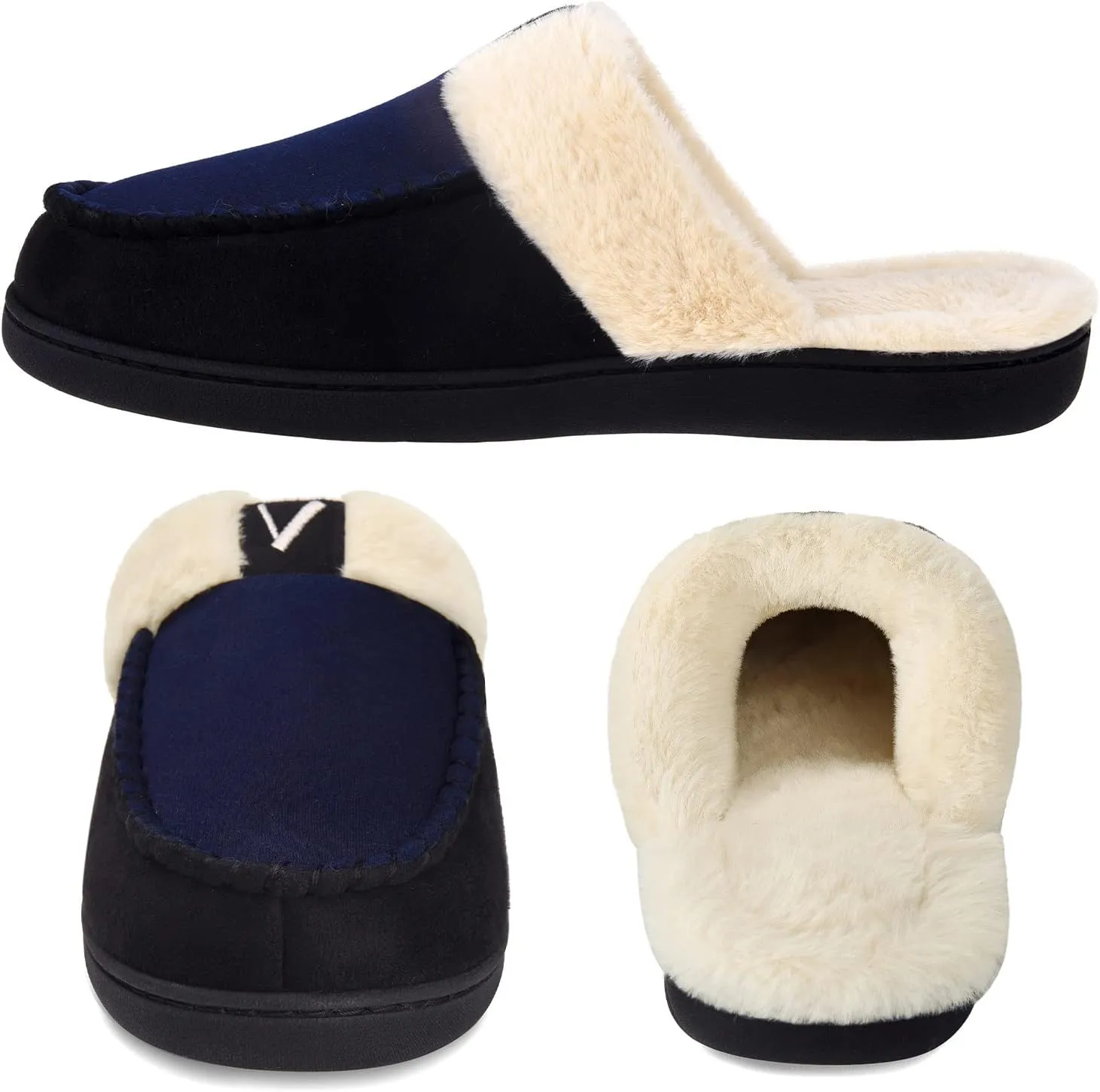 VONMAY Men's Memory Foam Fuzzy Slippers Slip On Scuff House Shoes Moccasin Faux Fur Plush Fleece Lining Indoor Outdoor Winter Warm