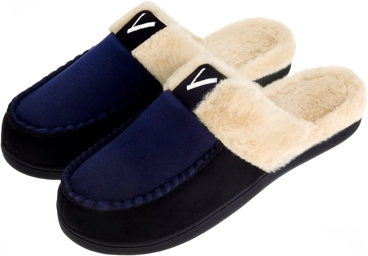 VONMAY Men's Memory Foam Fuzzy Slippers Slip On Scuff House Shoes Moccasin Faux Fur Plush Fleece Lining Indoor Outdoor Winter Warm