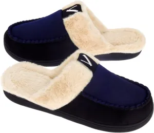 VONMAY Men's Memory Foam Fuzzy Slippers Slip On Scuff House Shoes Moccasin Faux Fur Plush Fleece Lining Indoor Outdoor Winter Warm