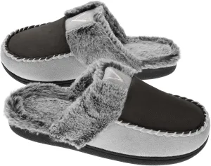 VONMAY Women's Memory Foam Slippers Moccasin Slip-on Scuff House Shoes Fuzzy Faux Fur Lining Indoor Outdoor for All Seasons