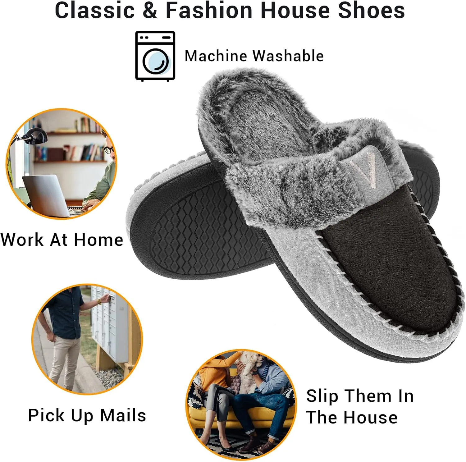 VONMAY Women's Memory Foam Slippers Moccasin Slip-on Scuff House Shoes Fuzzy Faux Fur Lining Indoor Outdoor for All Seasons