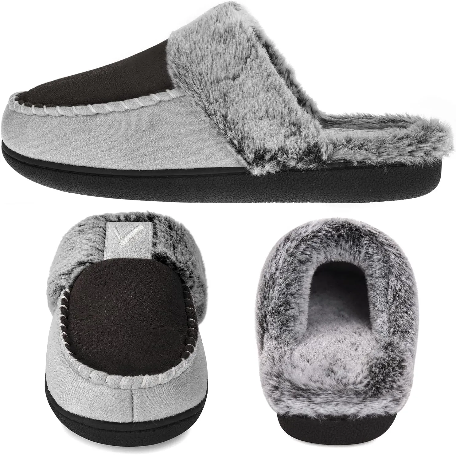 VONMAY Women's Memory Foam Slippers Moccasin Slip-on Scuff House Shoes Fuzzy Faux Fur Lining Indoor Outdoor for All Seasons