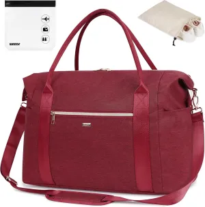 WANDF For Spirit Airlines Personal Item Bag 18x14x8 Travel Duffel Bag with TSA Approved Quart Size Bag & Shoe Bags Weekender Overnight Carry-on Luggage for Women (Red)