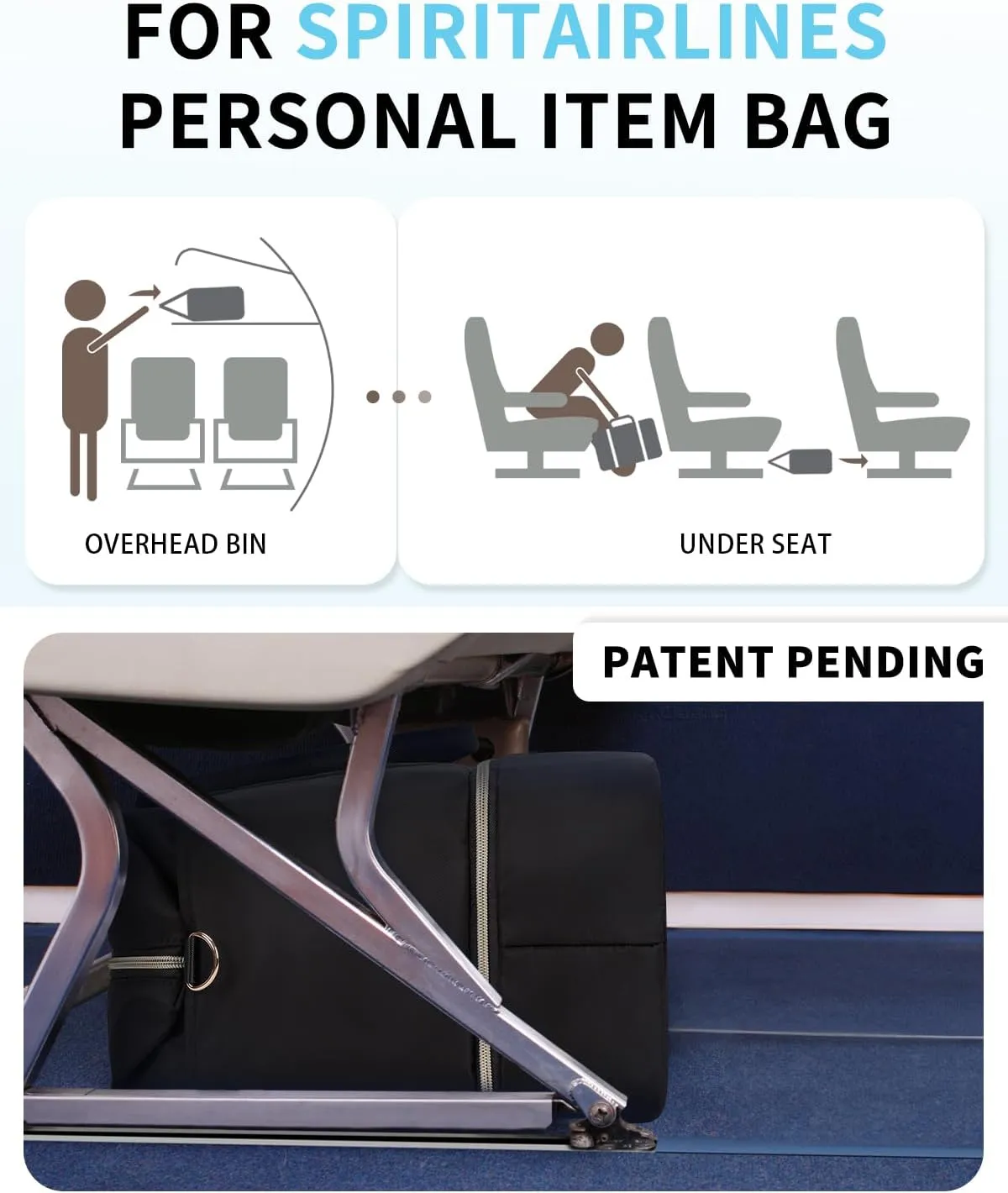 WANDF For Spirit Airlines Personal Item Bag 18x14x8 Underseat with Wet Pocket & Shoe Compartment & Tsa Approved Toiletry Bag