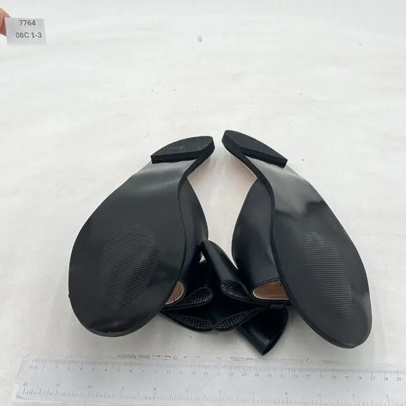 Wansseny Black Open Toe Bowknot Slip on Mules Ladies Comfy Indoor Outdoor Flat