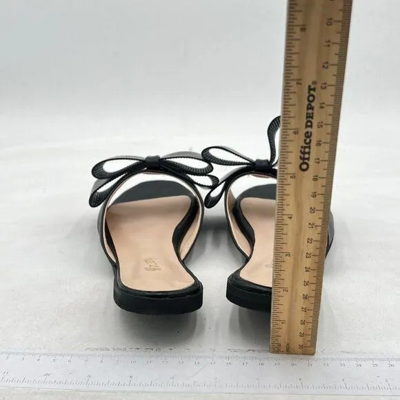 Wansseny Black Open Toe Bowknot Slip on Mules Ladies Comfy Indoor Outdoor Flat