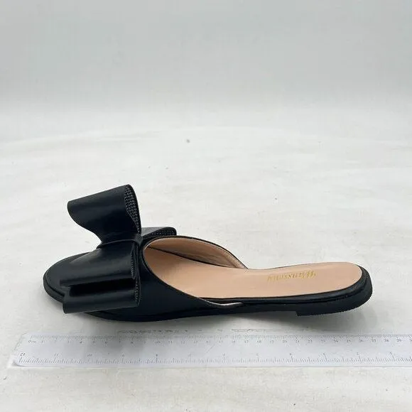 Wansseny Black Open Toe Bowknot Slip on Mules Ladies Comfy Indoor Outdoor Flat