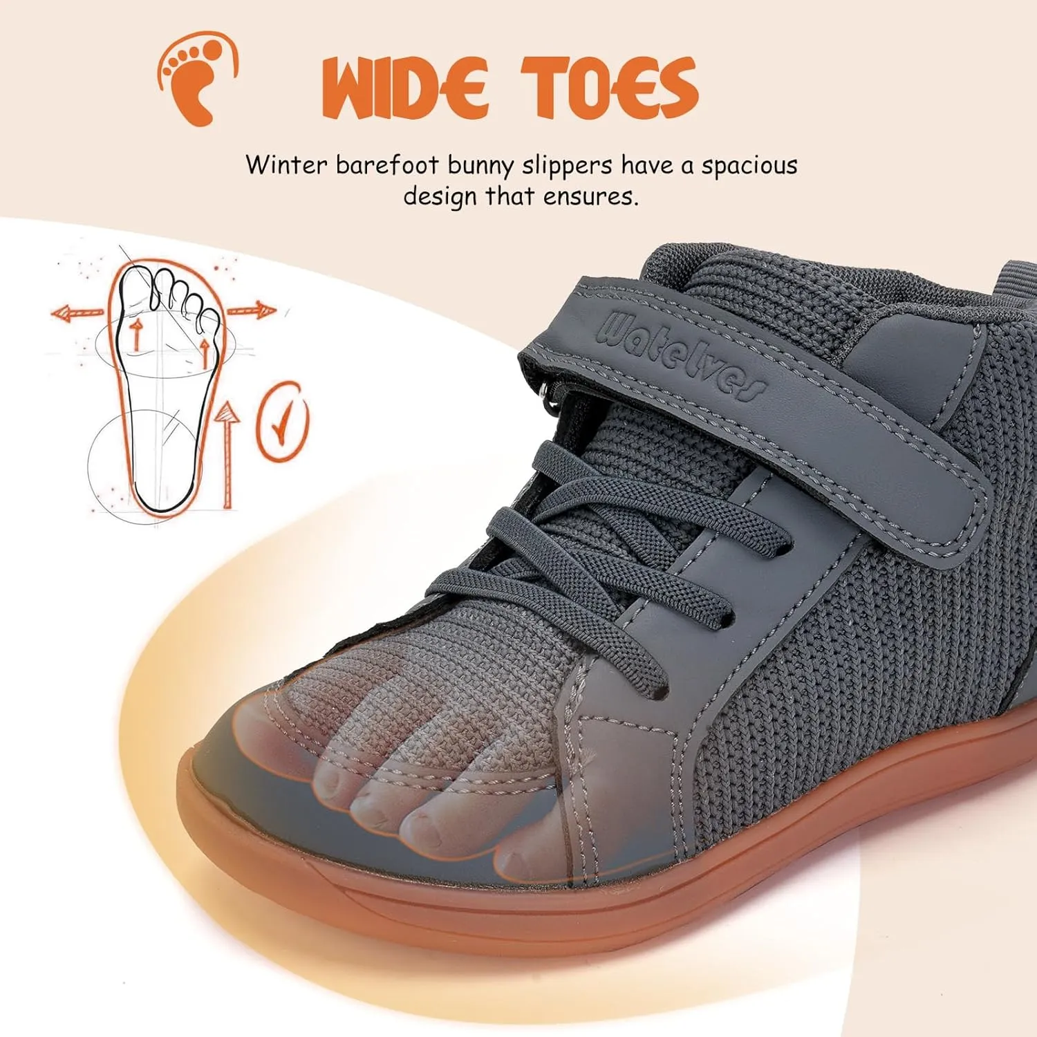 WateLves Toddler Little Kids Wide Barefoot Shoes Boys Girls Winter High Top Minimalist Sneakers Boots Walking Shoes for Indoor Outdoor | Naturally Splay | Flexible Fit