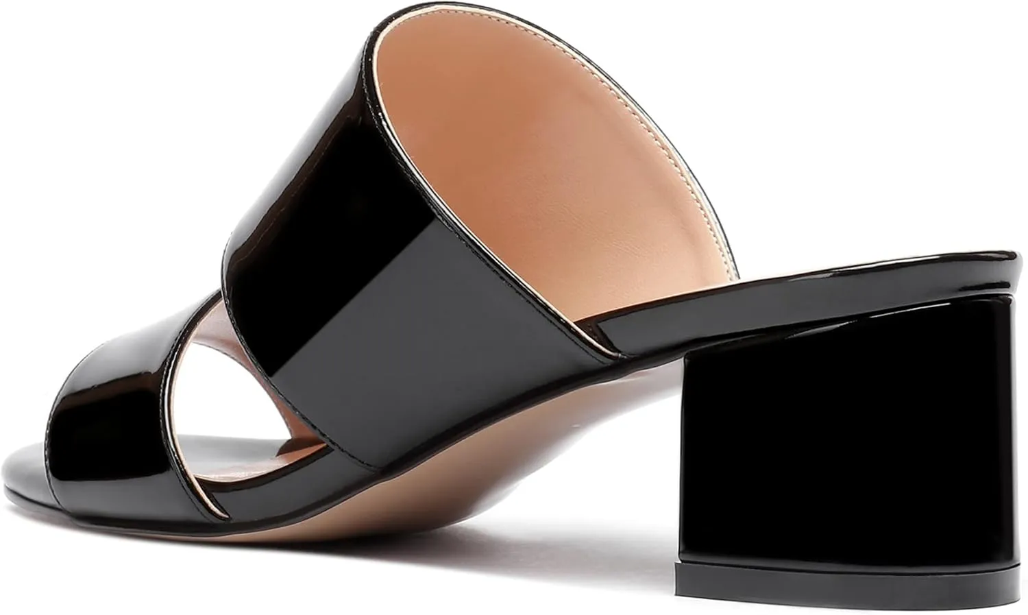 WAYDERNS Women's Slip On Open Toe Patent Chunky Low Heel Slides Two Piece Sandals 2 Inch
