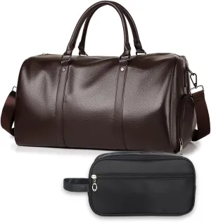 Weekender Travel Bag, Small Duffel Bag with Shoulder Strap for Airplane, Weekend Business Overnight Bag with Wet Pocket, Carry on Bag for Men Women, Brown