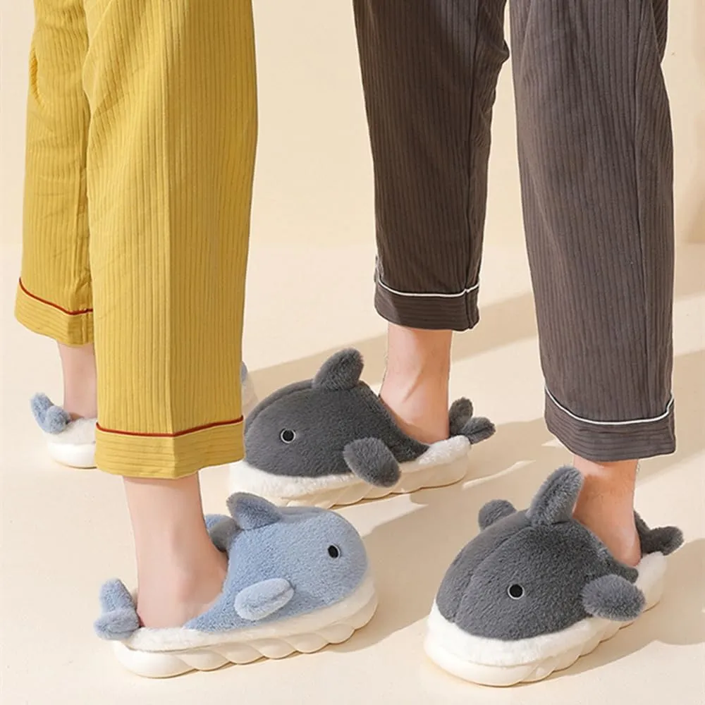 Whale Shark Slippers for Women Men, Cute Thick Sole Cartoon Animal Slippers, Soft Plush Fuzzy Kawaii House Slippers Shark Slides for Indoor Outdoor