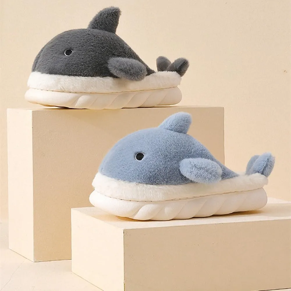 Whale Shark Slippers for Women Men, Cute Thick Sole Cartoon Animal Slippers, Soft Plush Fuzzy Kawaii House Slippers Shark Slides for Indoor Outdoor